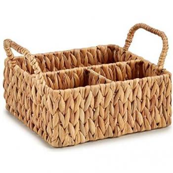 Organizador Multiusos de Metal Marrón y Jacinto de Agua - 20,5 x 16 x 31 cm