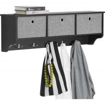 Perchero de Pared Estantería de Pared SoBuy FRG282-SCH con 5 Ganchos y 3 Cajones 100 x 20 x 30 cm Negro
