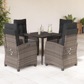5-Piece Grey Poly Rattan Garden Dining Set with Cushions