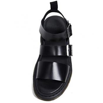 Dr. Martens Gryphon Black Leather Flat Sandals with Ankle Strap for Women, Size 42
