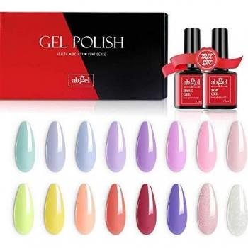 AB Gel Juego de esmaltes de uñas de 18 piezas, 16 colores Soak Off UV LED Colección de gel de uñas con base y capa superior Manicure Nail Art Salon