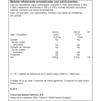 Coca-Cola Light en Lata de 330ml - Paquete de 12 Unidades