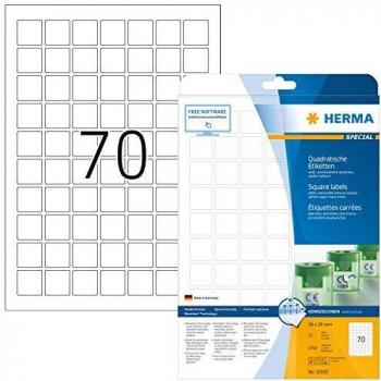 Etiquetas Removibles HERMA 10105, Cuadradas, 24 x 24 mm, Blancas, Mate, 1.750 Etiquetas (25 Hojas)