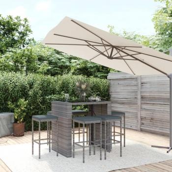 7-Piece Grey Poly Rattan Garden Bar Set with Cushions