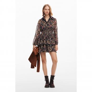 Desigual Multicolor Floral Long Sleeve Shirt Dress Sandalo Regular Fit Size M