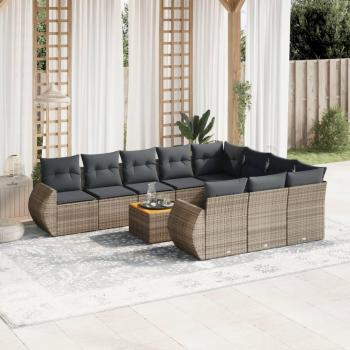 11-Piece Grey Poly Rattan Garden Sofa Set with Cushions