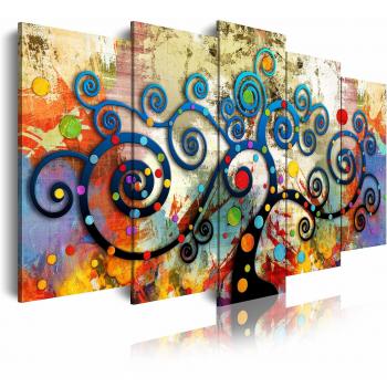 DekoArte 486 - Cuadros Modernos Impresión de Imagen Artística Digitalizada | Lienzo Decorativo Para Tu Salón o Dormitorio | Estilo Abstractos Árbol de la Vida de Gustav Klimt Rojo | 5 Piezas 150x80cm
