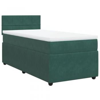 Cama Box Spring con colchón de terciopelo verde oscuro 100x200 cm