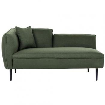 Chaise Lounge Izquierda Bouclé Verde Oscuro con Cojín y Patas de Metal