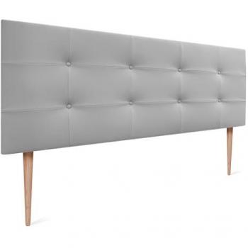 Cabecero Acolchado Capitone 135x115cm en Polipiel Gris Claro, Grosor 8cm, para Camas de 120/135 cm