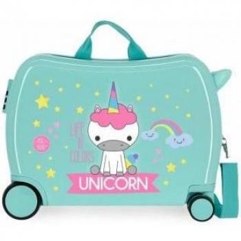 Maleta Infantil Roll Road Little Me Unicorn 2 Ruedas Multidireccionales 34L Celeste