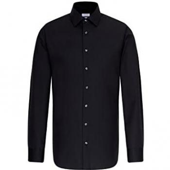 Camisa de Negocios 100% Algodón Sin Arrugas Shaped con Cuello Kent, Talla 45, Manga Larga, Color Negro