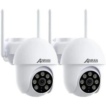 Cámara de Seguridad Exterior Anran 5MP con Seguimiento Automático, Visión Nocturna a Color y Alarmas Sonoras-Luz, Vista 360°