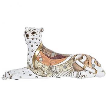 Figura Decorativa Leopardo Colonial de Resina Naranja y Blanco 24 x 10 x 12 cm