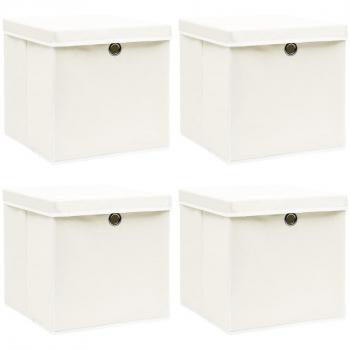 vidaXL Storage Boxes with Lids 4 pcs White 32x32x32 cm Fabric