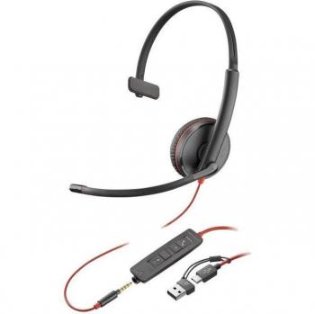 POLY Blackwire 3215 Monaural USB-C Headset +3.5mm Plug +USB-C/A Adapter (Bulk) Wired Office/Call Center 20 - 20000 Hz 64 g Headset Black