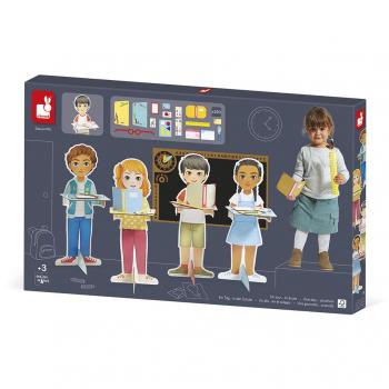 Juego de imitación Un día en el colegio - Janod J06623 JU06623 JANOD, incluye 12 accesorios educativos, fabricado en madera, diseñado para niños a partir de 3 años, fomenta la creatividad y el juego simb