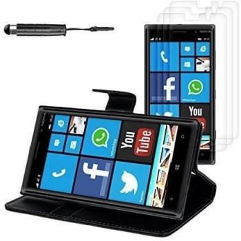 kwmobile 5en1:Elegante funda de cuero sintético para el Nokia Lumia 830 con cierre magnético y función de soporte en negro + 3x Lámina, transparente + Stylus, negro