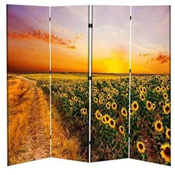 Divisor de habitación plegable portátil independiente con diseño de girasol, 4 paneles para privacidad en hogar y oficina
