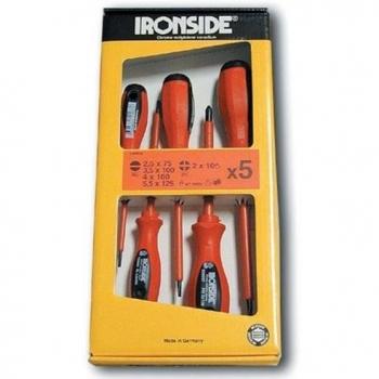 Ironside M261093 - Destornilladores 5 pzas boca plana x4 + boca phillips x1 electricista