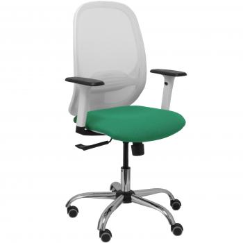 Silla de Oficina Cilanco Malla Blanca Asiento Bali Verde Esmeralda Brazos Ajustables Base Cromada Ruedas para Parqué