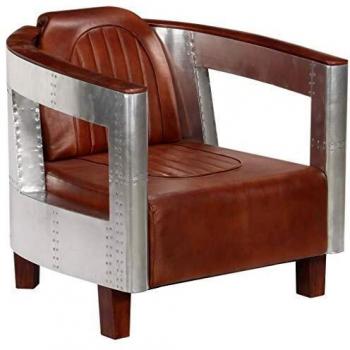 SengentoStyle Fauteuil luchtvaartstijl echt leer bruin