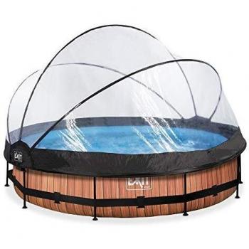 Piscina redonda EXIT Wood 360x76 cm con bomba de filtro y cúpula protectora