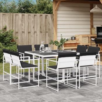 Juego de comedor de jardín 9 pzas con cojines textilene blanco