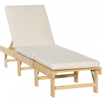 Tumbona de Madera Plegable con Respaldo Ajustable en 4 Posiciones y Cojín Extraíble