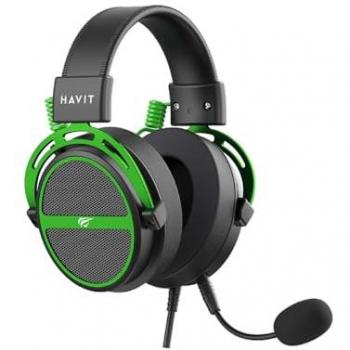 Auriculares Gaming Havit H2030E - Cableados, 3.5 mm, Controlador de 50 mm, Micrófono Extraíble, Compatibilidad Multiplataforma, Color Negro y Verde