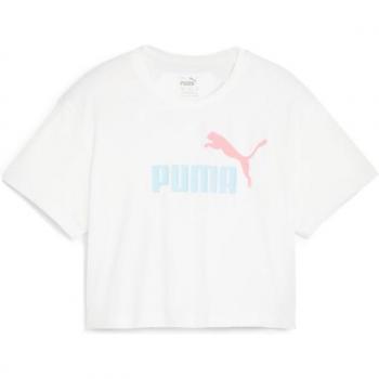 Camiseta Cropped Infantil Puma Logo para Niñas en Color Blanco