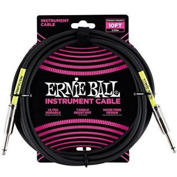 Ernie Ball 3M Black Instrument Cable with 1/4 Jack Connectors
