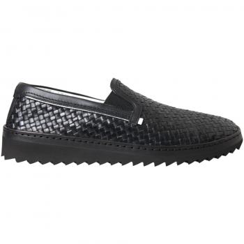 Black Woven Buffalo Leather Men Loafers Shoes - EU40/US7