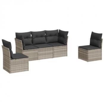 Set de Sofás de Jardín y Cojines 5 pzas, Sillas con Respaldos, Sofás Modulares, Asientos para Patio Terraza, Ratán Sintético Gris Claro