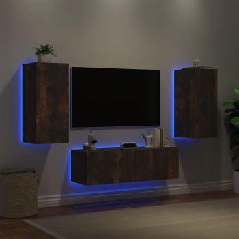 Muebles de TV de pared con luces LED 3 piezas roble ahumado Vidaxl Marrón