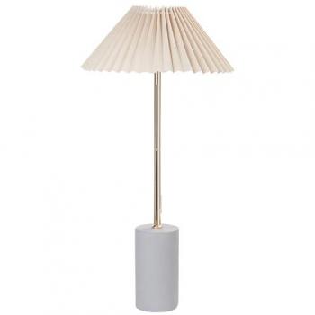Lámpara de mesita de noche moderna Baluarte con pantalla de lino beige y base metálica de hormigón dorado 68 cm