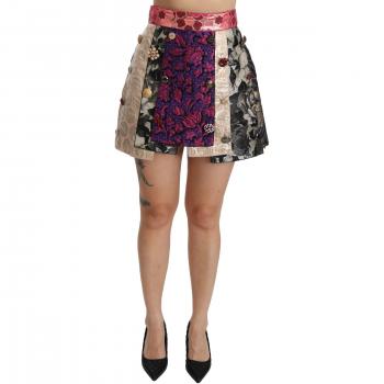 Dolce & Gabbana Multicolor Floral Jacquard Crystal Skirt - IT44|L, Short Skirts, female, Size: M