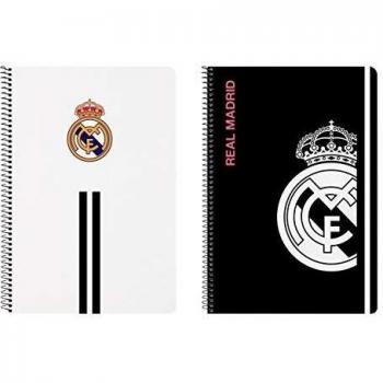 Safta- Real Madrid Cuaderno 80 Hojas, Color Blanco/Negro, 215x10x310 mm