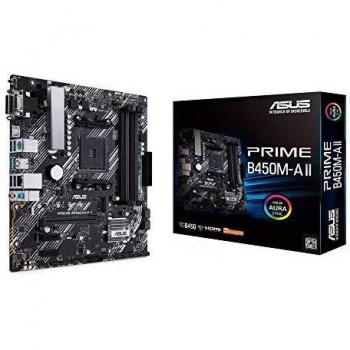 Asus Prime B450M-A II - Placa Base Micro-ATX AMD B450 Ryzen AM4 con Soporte M.2, HDMI/DVI/D-Sub, SATA 6 Gbps, 1 GB Ethernet, USB 3.2 Gen 2 de Tipo A, BIOS Flashback y Aura Sync RGB