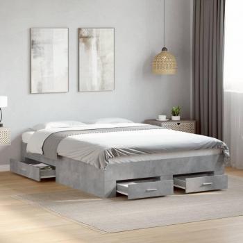 Cama con cajones de cemento gris 120x200 cm madera multicapa