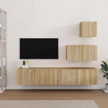Juego de muebles para puertas de TV 4 piezas Sonoma Wood Oak Multilayer, Set de muebles para TV 4 pzas madera contrachapada roble Sonoma, Set de muebles para tv 4 pzas madera contrachapada ro
