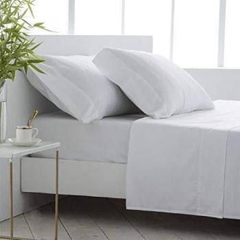 Juego de Sábanas de Bambú 100% Orgánico Hipoalergénico Blanco para Cama de 105 x 190/200 cm - Incluye Sábana Encimera y Fundas de Almohada