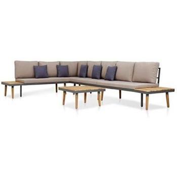 7-Piece Brown Acacia Wood Garden Lounge Set with Cushions