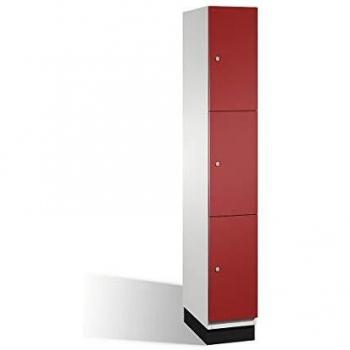 Armario de Compartimentos Bajo Llave C+P Cambio con Puertas de Acero, 3 Compartimentos, Color Gris Claro/Rojo Rubí