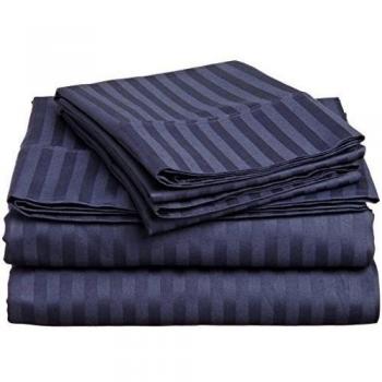 British elección de lino algodón egipcio 500-thread-count satén funda de edredón & pillowcoase., Navy Blue Stripe, UK King