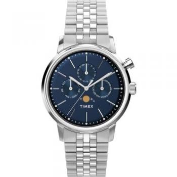 Timex Marlin Moonphase Men's Silver Stainless Steel Watch (40 mm)