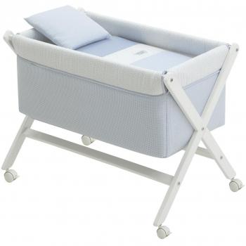 Minicuna Tijera Madera Vichy10 Celeste/Blanco 55x87x74 cm