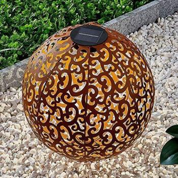 Lámpara solar LED Eduta ornamental, esfera color óxido