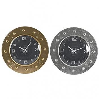 Reloj de Pared DKD Home Decor 48,5 x 6 x 48,5 cm Cristal Plateado Negro Dorado Hierro (2 Unidades)