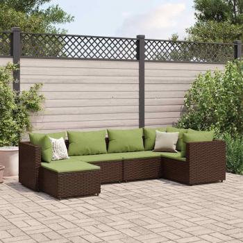 6-Piece Brown Poly Rattan Garden Lounge Set with Cushions